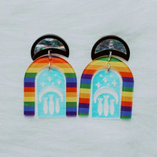 Load image into Gallery viewer, Pride Medium Rainbow earrings by Copper Canoe Woman