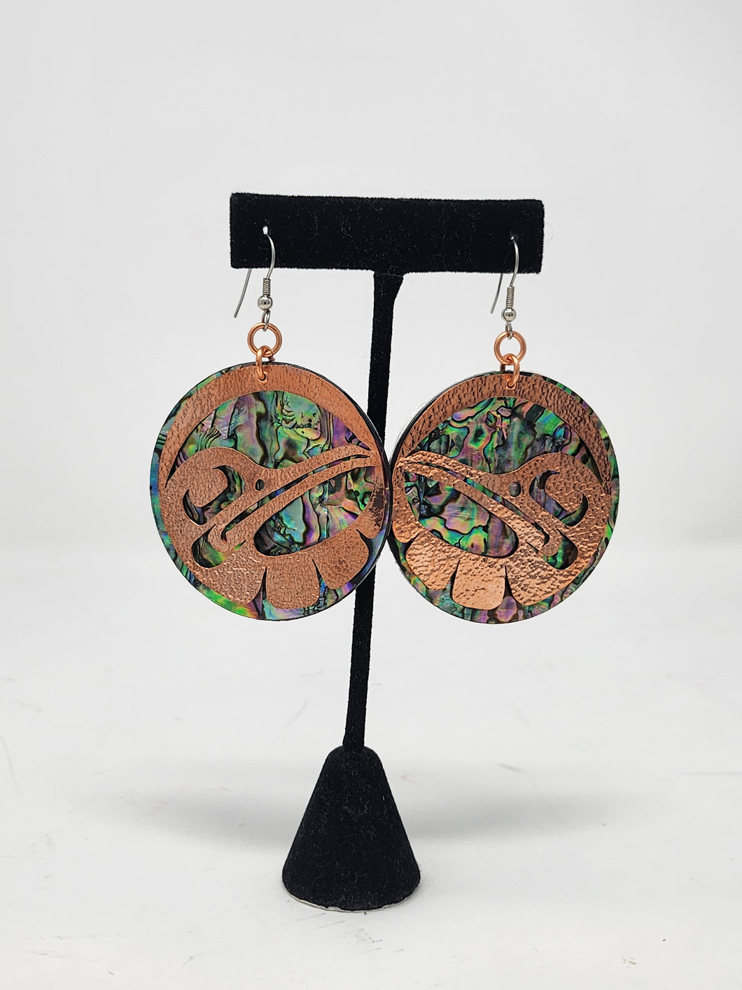 Hummingbird copper/abalone earrings by Tobi Cook