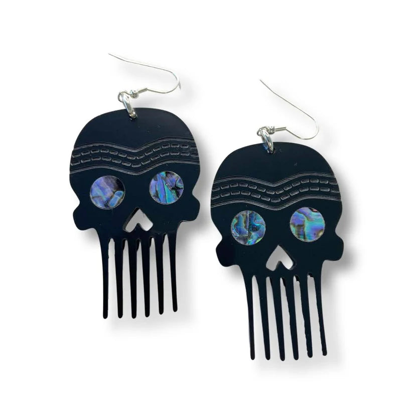 Skull comb earrings by Copper Canoe Woman