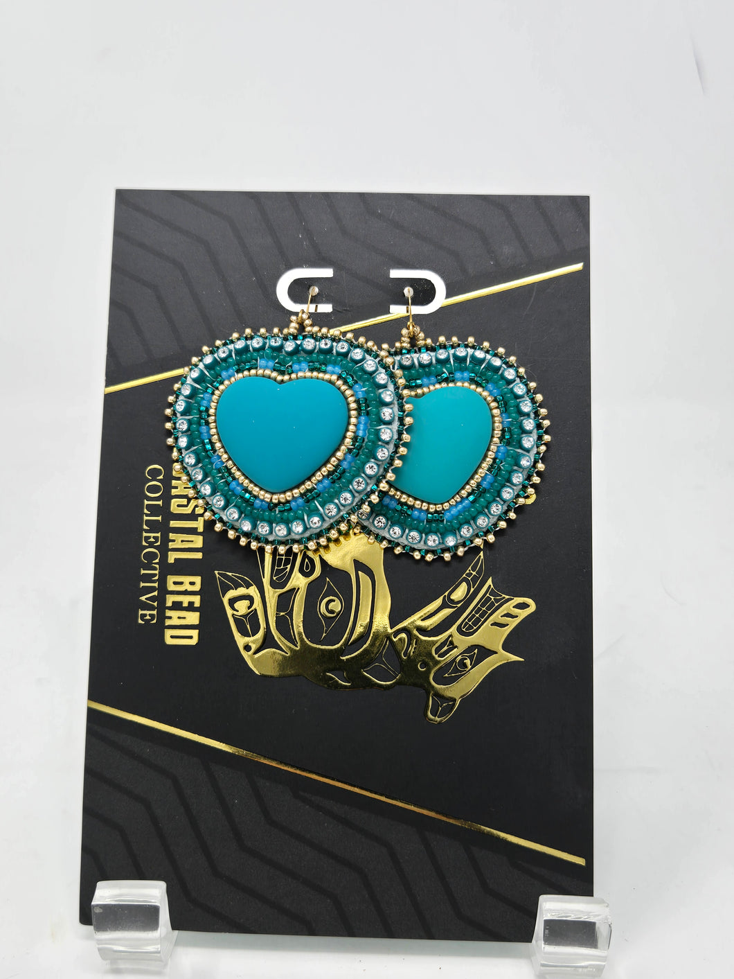 Teal/gold heart earrings by Jenna Lancaster