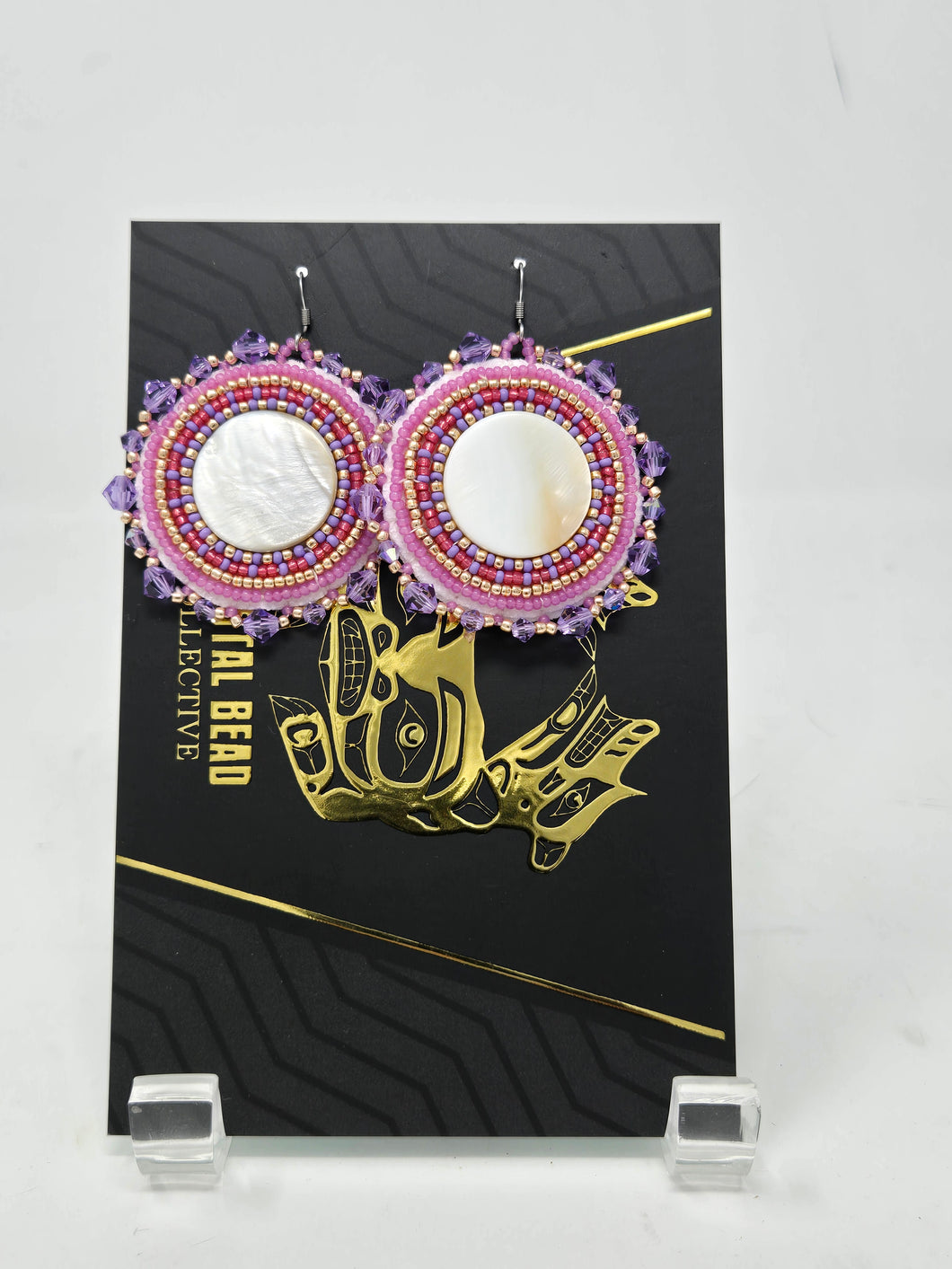 Pink/purple white shell earrings by Jenna Lancaster