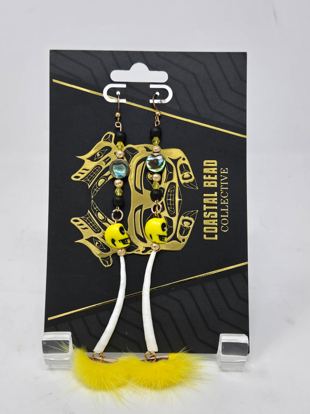 Black/yellow dentalium dangles by Jenna Lancaster