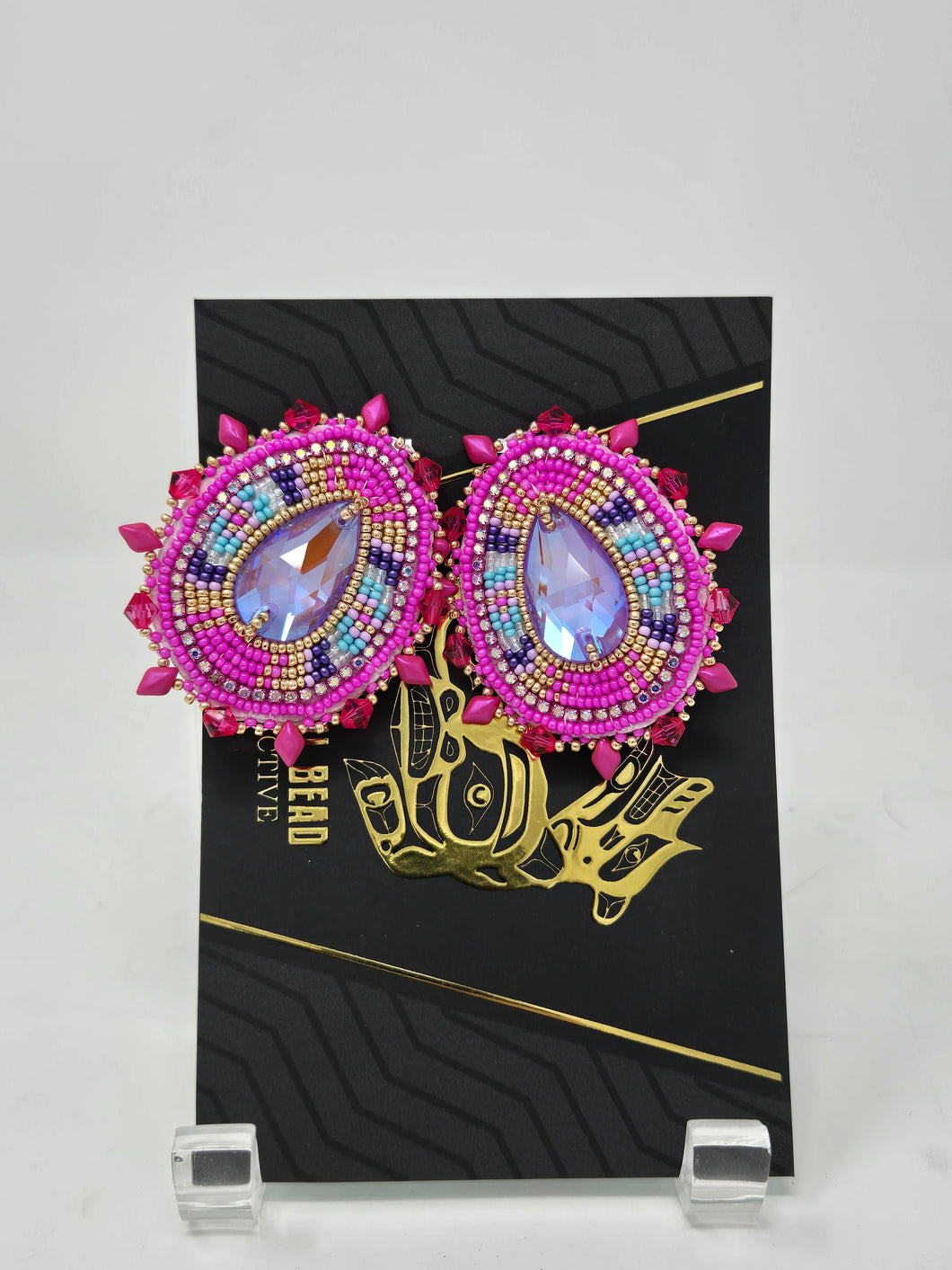 Hot pink crystal statement earrings by Jenna Lancaster
