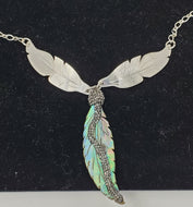 Feather Necklace - 2 silver - 1 abalone by VAL