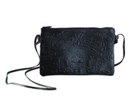 Embossed Leather Crossbody Bag Bear Box Design (Navy Leather)