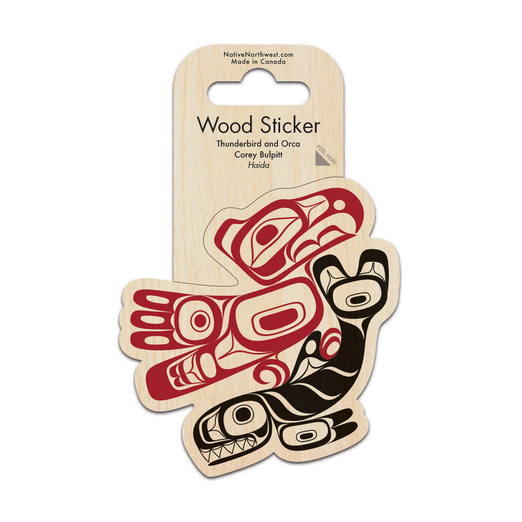 Wood Sticker - Thunderbird and Orca by Corey Bulpitt