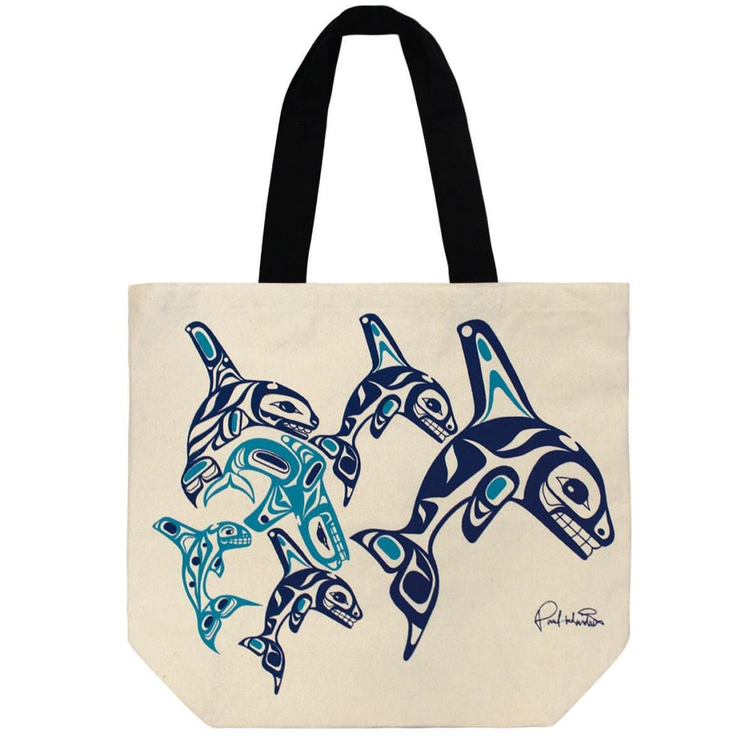 Canvas tote - Orca Family by Paul Windsor