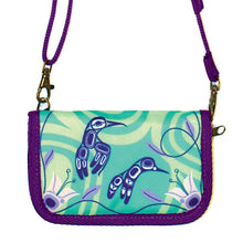 Load image into Gallery viewer, Crossbody Travel Wallets - Hummingbirds - Gordon White (Teal/Purple)
