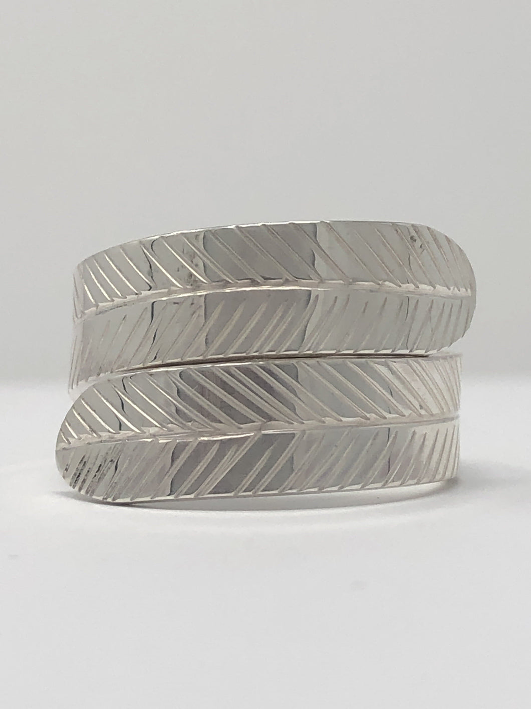 Silver Large Wrap Ring - Feather By Val Lancaster