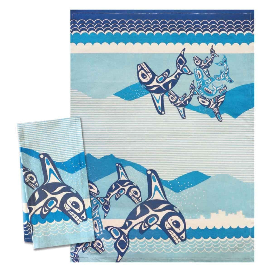 Printed Tea Towel - Orca Family